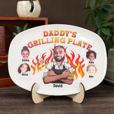 Personalized Daddy's Grilling Platter With Kids Name For Father's Day Gift