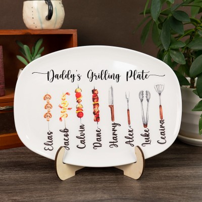 Personalized Daddy's Grilling Platter With Kids Name For Father's Day Gift