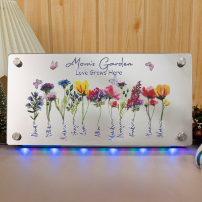 Personalized Mam's Garden Love Grows Here Birth Flower Mirror lamp For Christmas Gift