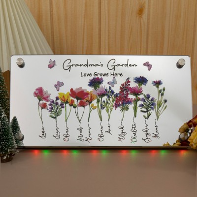 Personalized Grandma's Garden Love Grows Here Birth Flower Mirror lamp For Christmas Gift