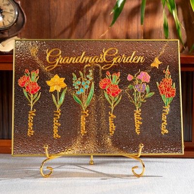 Grandma's Garden Suncatcher Personalized Birth Flower Stained Glass Window Hanging For Mom Grandma Christmas Gift