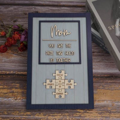 Mom Puzzle Pieces Personalized Engraved Wood Sign Home Wall Decor For Mothers Day Gift