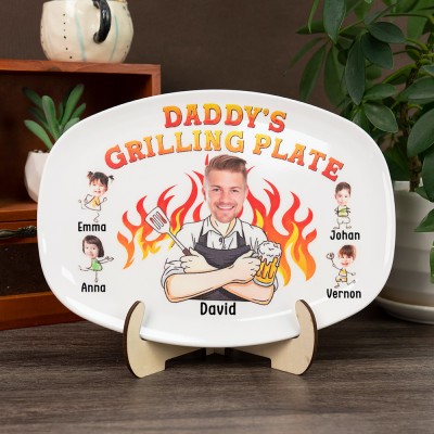 Personalized Daddy's Grilling Platter With Kids Photo and Name For Father's Day Gift