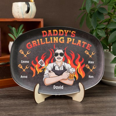 Personalized Daddy's Grilling Platter With Kids Name For Father's Day Gift