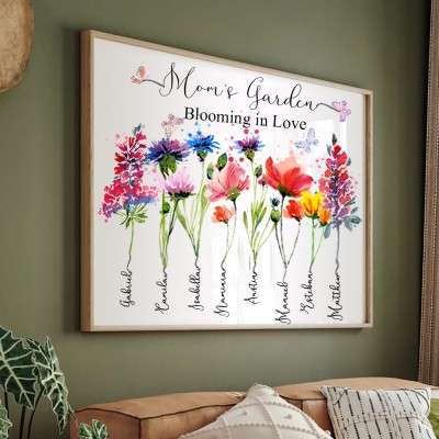 Personalized Mom's Garden Blooming in Love Birth Flower Wood Sign For Mother's Day Gift