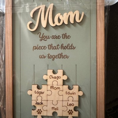 Mom Puzzle Pieces Personalized Engraved Wood Sign Home Wall Decor For Mothers Day Gift