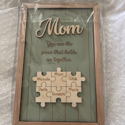 Mom Puzzle Pieces Personalized Engraved Wood Sign Home Wall Decor For Mothers Day Gift