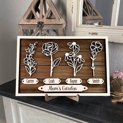 Personalized Mom's Garden Birth Flower Wood Sign Home Decor Wall Art For Mother's Day