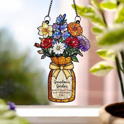 Personalized Birth Month Flowers Grandma Nana Garden Mom Gift Stained Glass Window Christmas Gift