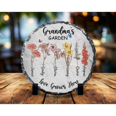 Personalized Birth Flower Round Garden Stone For Mom Grandma Christmas Gift