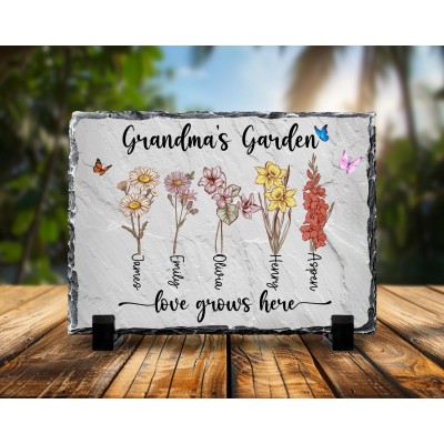 Personalized Birth Flower Rectangle Garden Stone For Mom Grandma Christmas Gift