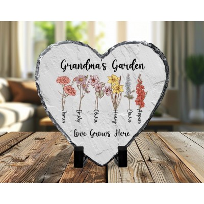Personalized Birth Flower Heart Garden Stone For Mom Grandma Christmas Gift