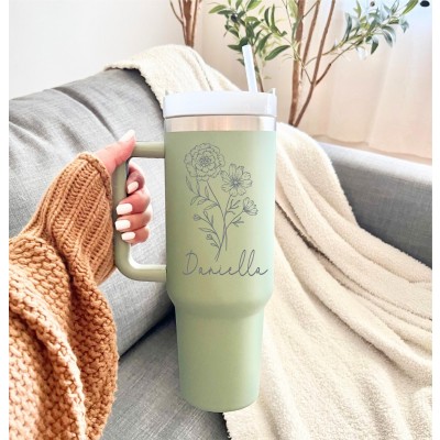 Custom Birth Flower Birthday Gift Tumbler 40 oz  Birth Flower Christmas Gift