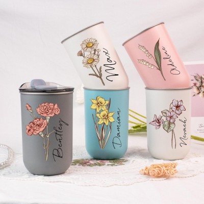 Personalized Stainless Steel Tumblers Birth Flower Tumbler Bridesmaid Gift Christmas Gifts