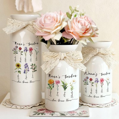 Personalized Birth Flower Vase Grandma's Garden Gift Custom Grandkids Names Mothers Day Gift for Nana Mom Birthday
