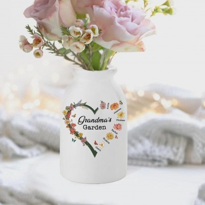 Personalized Mom’s Garden Flower Vase Custom Family Name Birth Flower Vase Mother’s Day Gift for Mom or Nana