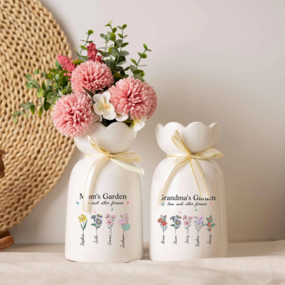 Personalized Grandma's Garden Flower Vase Birth Flower Vase with Kids Names Ceramic Vase Mothers Day Gift for Nana