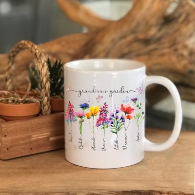 Custom Grandma's Garden Mug Birth Month Flower With Grandchildren Name Gift Ideas For Mother's Day