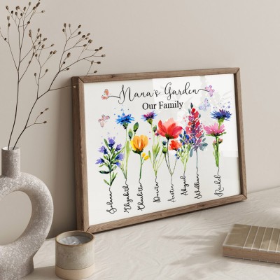 Personalized Nana's Garden Frame Sign With Grandkids Names and Birth Flower Mother's Day Gift