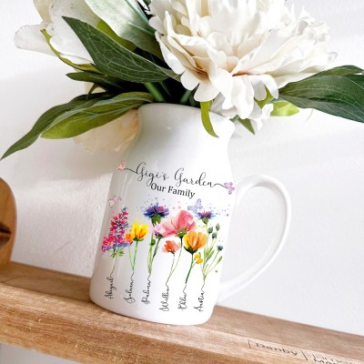 Custom Gigi's Garden Vase With Grandkids Name and Birth Flower For Mother's Day Gift