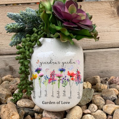 Custom Grandma's Garden Vase With Grandkids Name and Birth Flower For Mother's Day