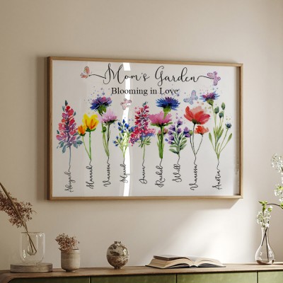 Personalized Mom's Garden Wood Sign Blooming in Love Home Wall Decor For Mother's Day Gift