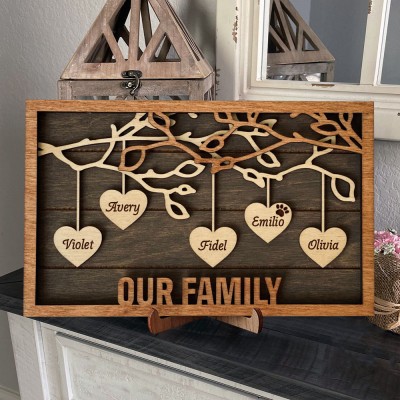 Personalized Wood Family Tree Sign With Name Engraved Home Decor For Mother's Day Love Grows Here