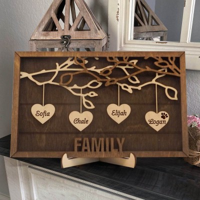 Personalized Wood Family Tree Sign With Name Engraved Home Decor For Mother's Day Love Grows Here