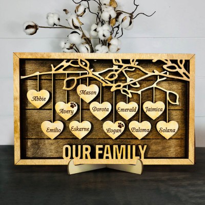 Personalized Wood Family Tree Sign With Name Engraved Home Decor For Mother's Day Love Grows Here