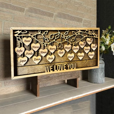Personalized Wood Family Tree Sign With Name Engraved Home Decor For Mother's Day Love Grows Here