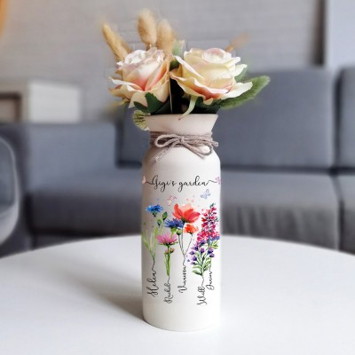 Custom Grandma's Garden Vase With Grandkids Name and Birth Flower For Mother's Day