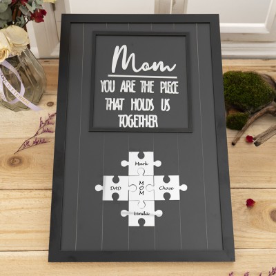 Mom Puzzle Sign Custom Mother's Day Wood Sign Gift Ideas Piece That Holds Us Together