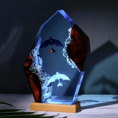 Handmade Dragon Resin Wood Lamp For Boyfriend Girlfriend Couple Gift
