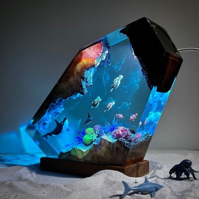Ocean Orca Turtles and Ray Resin Wood Lamp Art Home Decor For Christmas Birthday Gift