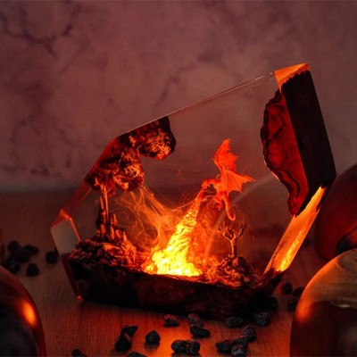 Handmade Dragon Resin Wood Lamp Gift