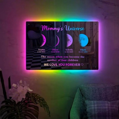 Personalized Mom Moon Phase Led Mirror Light By Date For Mother's Day Gift
