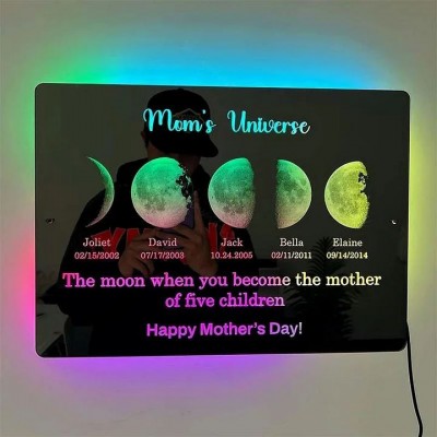 Personalized Mom Moon Phase Led Mirror Light By Date For Mother's Day Gift
