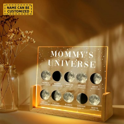 Personalized Mom Moon Phase Night Light By Date Gift For Mother's Day