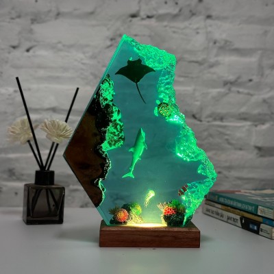 Ocean Resin Wood Table Art Lamp Home Decor