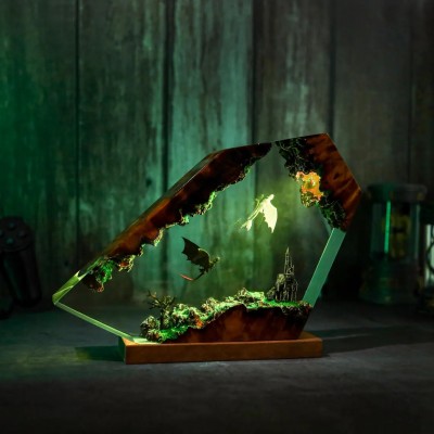 Handmade Dragon Resin Wood Lamp Anniversary Couple Gift