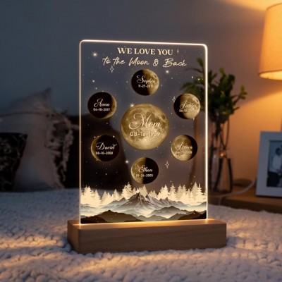 Personalized Mom Moon Phase Night Light By Date Gift For Mother's Day
