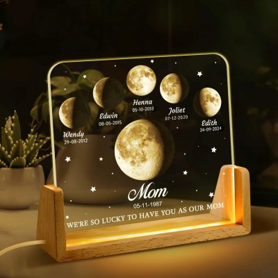 Personalized Mom Moon Phase Night Light By Date Gift For Mother's Day