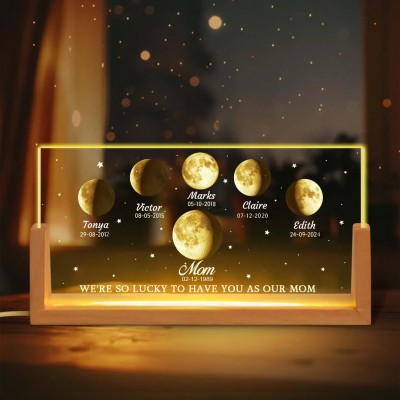 Personalized Mom Moon Phase Night Light By Date Gift For Mother's Day