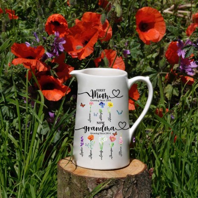 First Mom Now Grandma Custom Birth Flower Vase For Mother's Day Gift