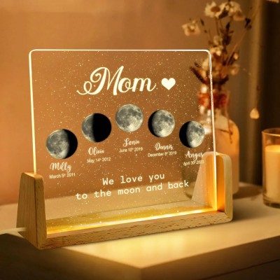 Personalized Mom Moon Phase Night Light By Date Gift For Mother's Day