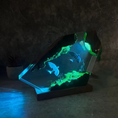 Handmade Dragon Resin Wood Lamp Anniversary Couple Gift