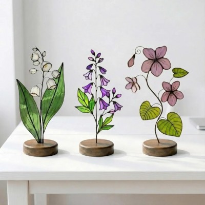 Stained Glass Handmade Floral Glass Decor Birth Flower Mother's Day Gift of Mom or Grandma