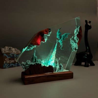 Handmade Fire Dragon Resin Lamp