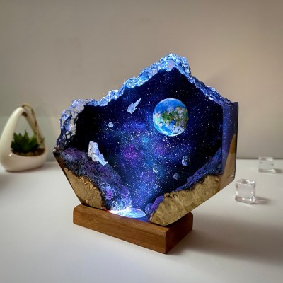 Space Resin Wood Table Art Lamp Home Decor
