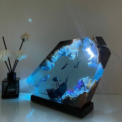 Ocean Whale Shark and Couple Drivers Resin Lamp Unique Christmas Gifts
